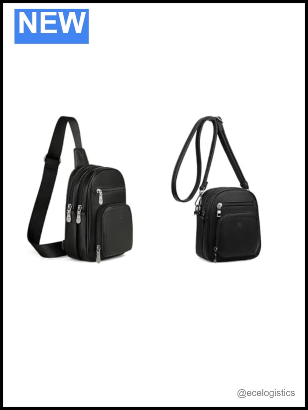 Vintage PU Leather Sling Bag Crossbody 7 Pockets Adjustable Strap